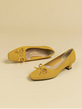 Women's Square Toe Shallow Mouth Chunky Heel Fabric Solid Color Breathable Plus Size